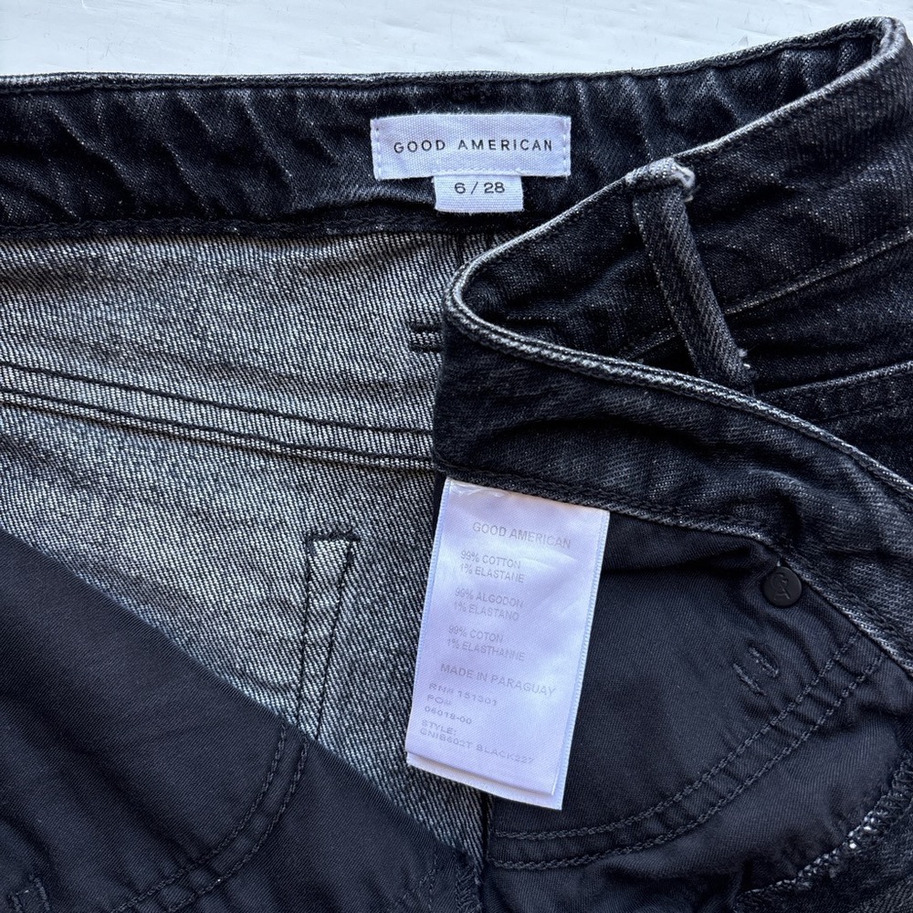 Good American Bermuda Womens 6/28 Shorts Black Raw Hem High Rise Distressed - Picture 3 of 6